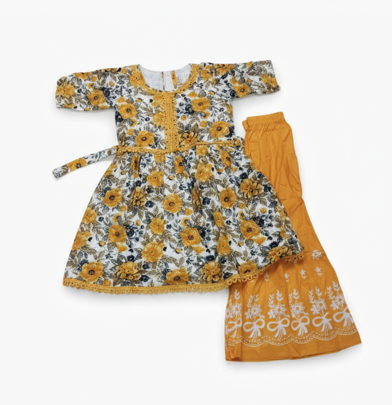 Girls' Floral Frock with Gharara #2