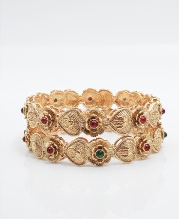 Heart and Floral Filigree Kada